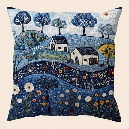 1pc Vintage Dalarna Farm Blue Throw Pillow Cover, 18" X 18", Soft Plush, Single-Sided Print, Zippered, Machine Washable, Suitable For Various Room Styles, Decorative Cushion Cover- No Embroidery