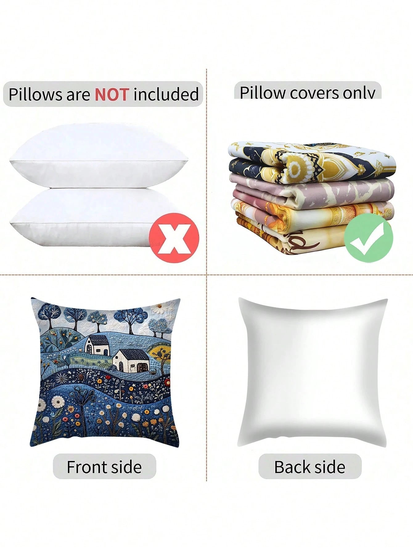 1pc Vintage Dalarna Farm Blue Throw Pillow Cover, 18" X 18", Soft Plush, Single-Sided Print, Zippered, Machine Washable, Suitable For Various Room Styles, Decorative Cushion Cover- No Embroidery