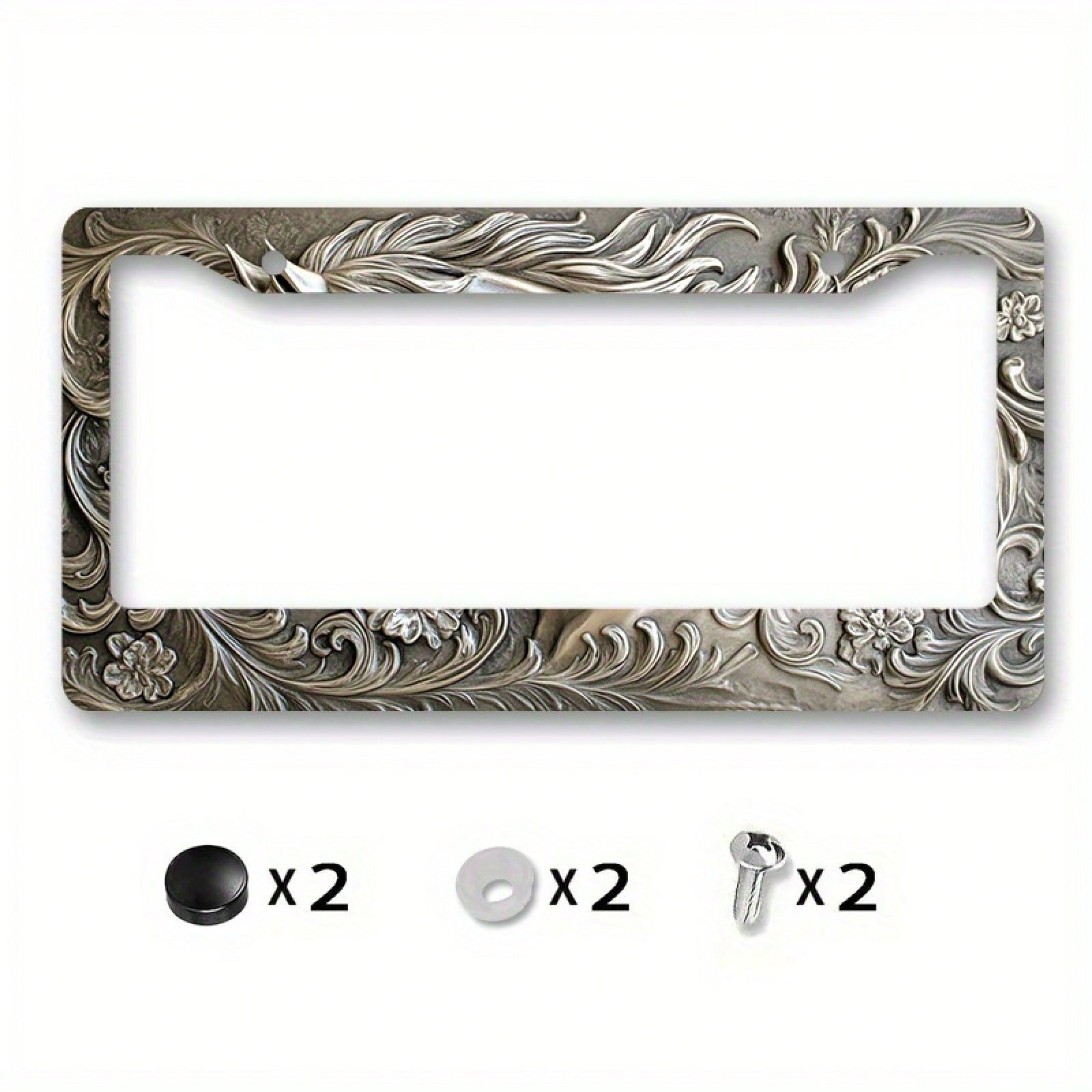 1pc Vintage Floral Aluminum License Plate Frame 12.2x6.3in, Durable Alloy Auto Cover For Cars Trucks Motorcycles Elegant Decor Accessory,Car Cover,Car Must Haves,Gifts,Car Decor,Car Acessesories>Essen