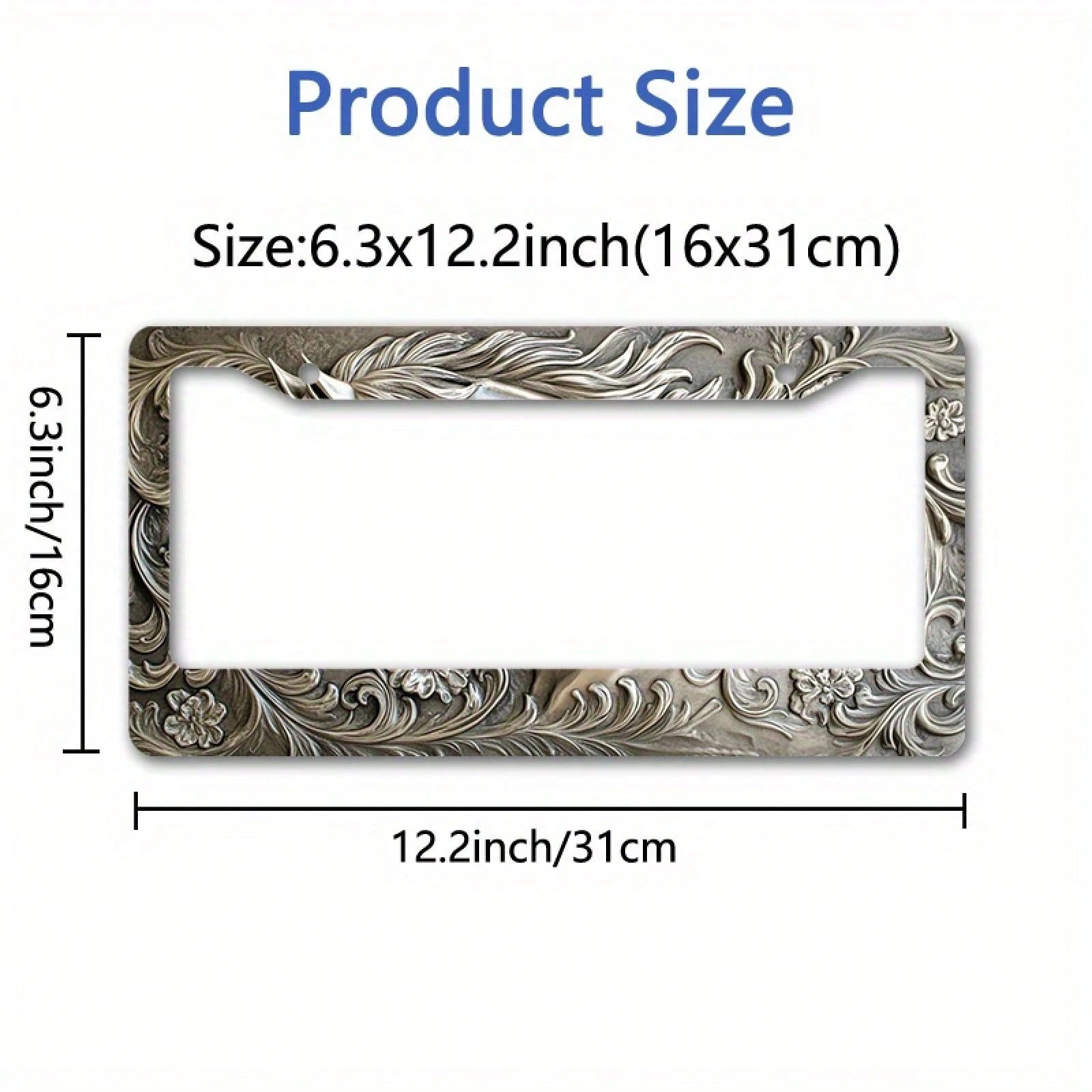 1pc Vintage Floral Aluminum License Plate Frame 12.2x6.3in, Durable Alloy Auto Cover For Cars Trucks Motorcycles Elegant Decor Accessory,Car Cover,Car Must Haves,Gifts,Car Decor,Car Acessesories>Essen
