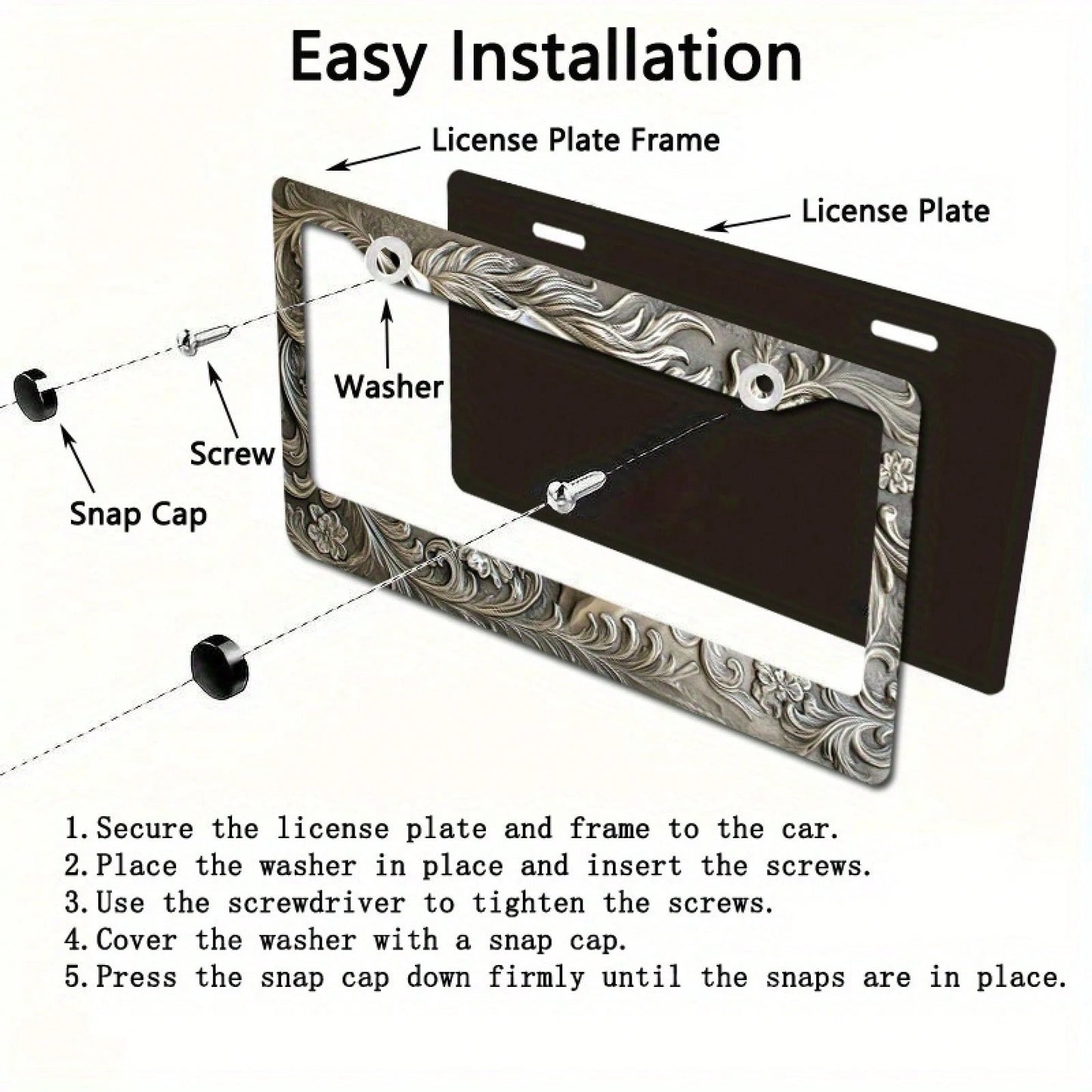 1pc Vintage Floral Aluminum License Plate Frame 12.2x6.3in, Durable Alloy Auto Cover For Cars Trucks Motorcycles Elegant Decor Accessory,Car Cover,Car Must Haves,Gifts,Car Decor,Car Acessesories>Essen
