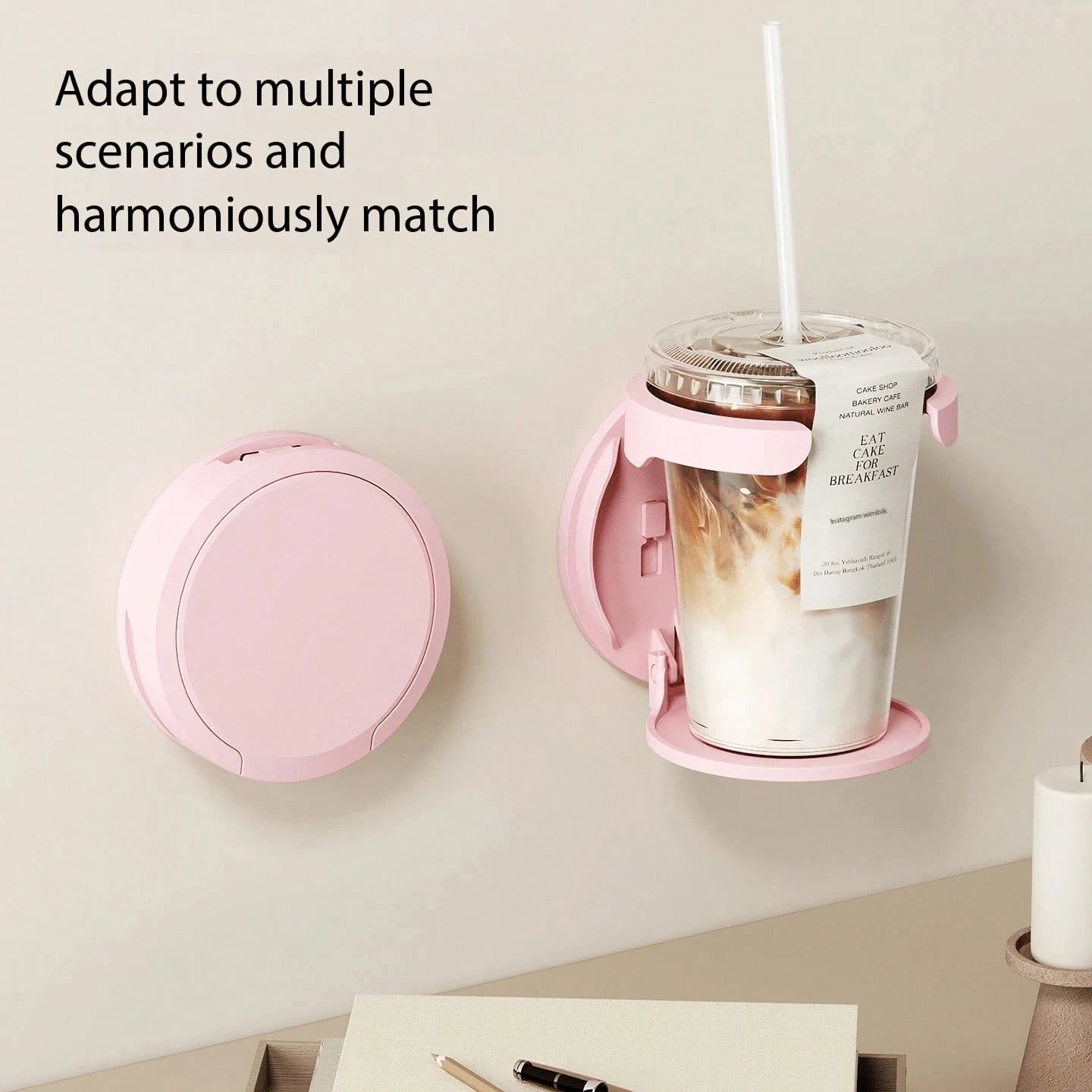 1pc Wall-Mounted Folding Cup Holder, Water Bottle Coffee Beverage Storage Rack, No-Drill Car Cup Holder, Suitable For Kitchen, Bedroom And Office