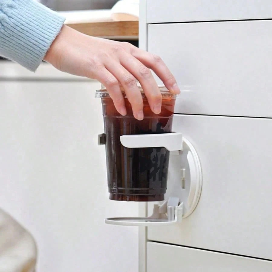 1pc Wall-Mounted Folding Cup Holder, Water Bottle Coffee Beverage Storage Rack, No-Drill Car Cup Holder, Suitable For Kitchen, Bedroom And Office