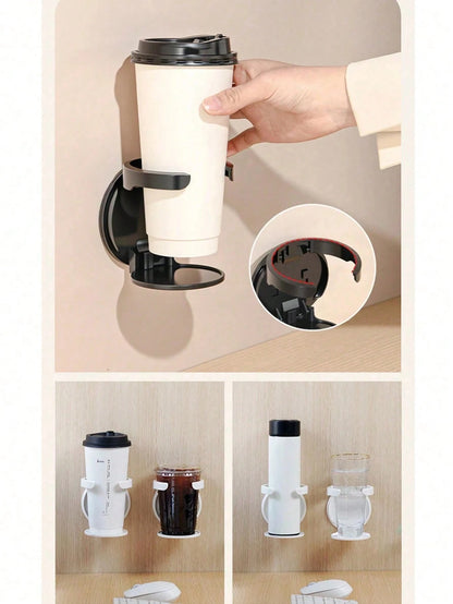 1pc Wall-Mounted Folding Cup Holder, Water Bottle Coffee Beverage Storage Rack, No-Drill Car Cup Holder, Suitable For Kitchen, Bedroom And Office