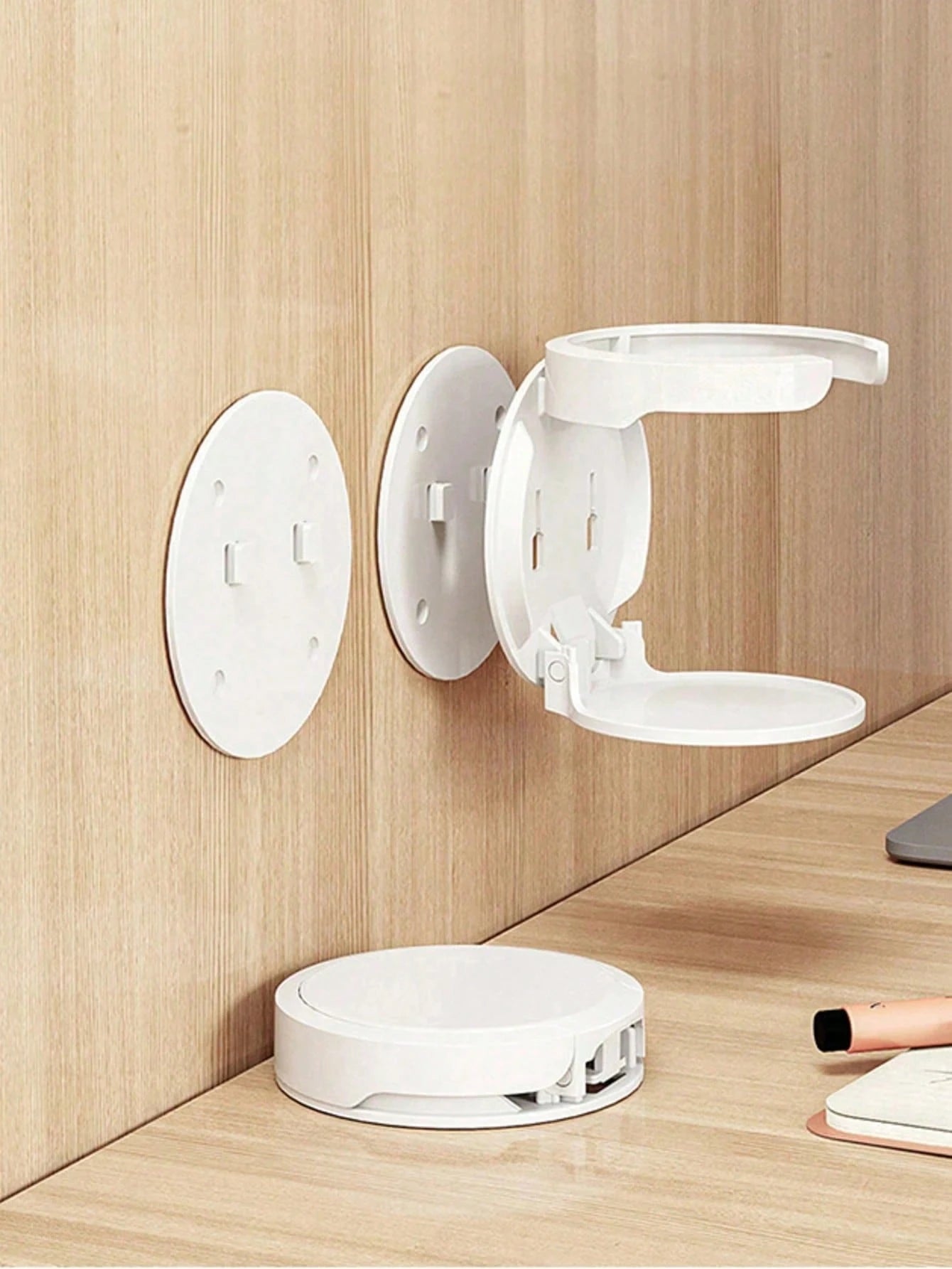 1pc Wall-Mounted Folding Cup Holder, Water Bottle Coffee Beverage Storage Rack, No-Drill Car Cup Holder, Suitable For Kitchen, Bedroom And Office