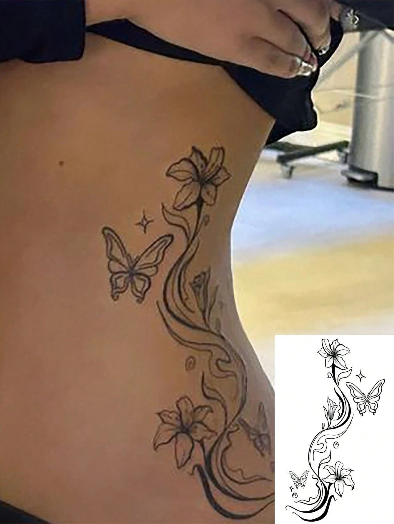 1pc Waterproof Temporary Tattoo Sticker, Elegant Floral & Butterfly Design, High-Quality Temporary Tattoo Sheet Suitable For Fashionable People, Fake Tattoo Arm Use