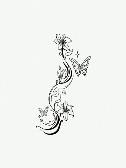 1pc Waterproof Temporary Tattoo Sticker, Elegant Floral & Butterfly Design, High-Quality Temporary Tattoo Sheet Suitable For Fashionable People, Fake Tattoo Arm Use