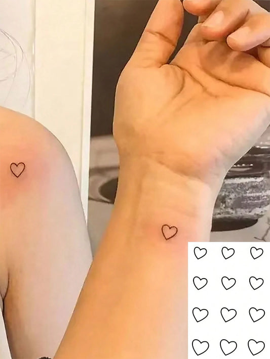 1pc Waterproof Temporary Tattoo Sticker, Hand-Drawn Heart Design, Body Art, Fake Tattoo, Glitter Tattoo For Finger, Wrist, Ankle, Unisex, Sweat-Proof,Sketch Style