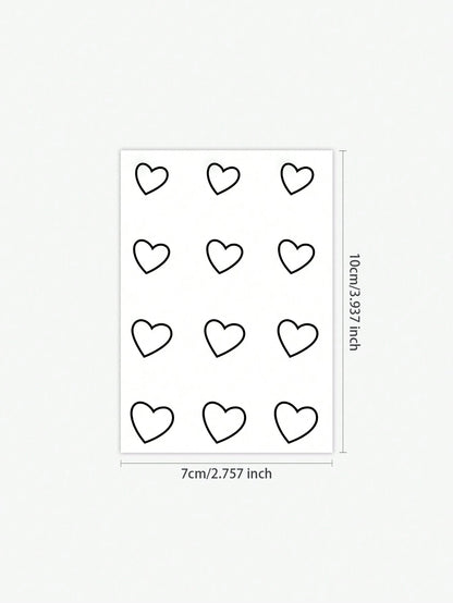 1pc Waterproof Temporary Tattoo Sticker, Hand-Drawn Heart Design, Body Art, Fake Tattoo, Glitter Tattoo For Finger, Wrist, Ankle, Unisex, Sweat-Proof,Sketch Style