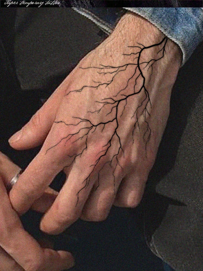 1pc Waterproof Temporary Tattoo Sticker, Long-Lasting 3-5 Days, Easy To Apply And Remove Body Art Tattoo Sticker, Minimalist Fine Line Black Branch Lightning Temporary Tattoo Sticker, Hand-Drawn Vein