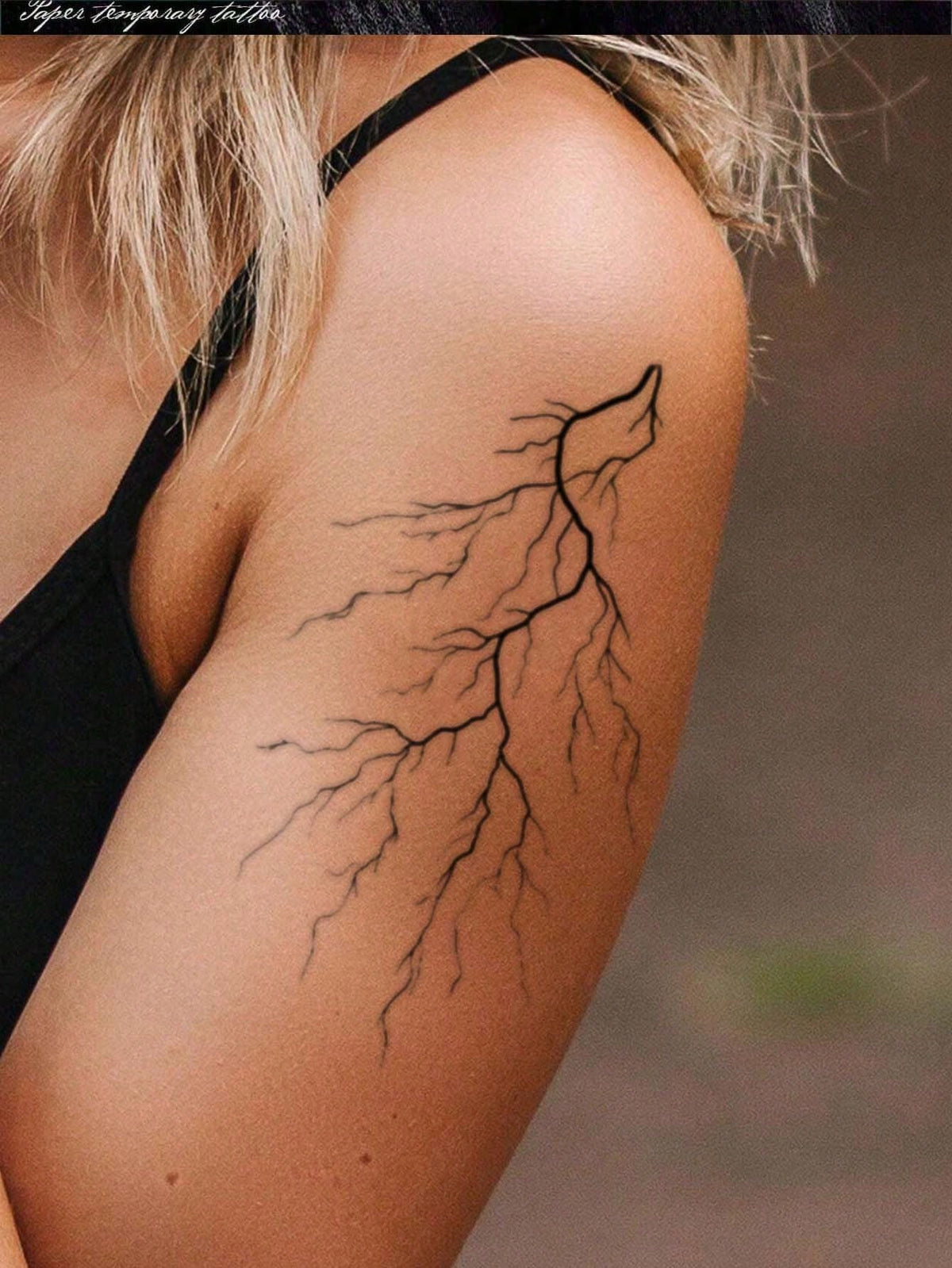 1pc Waterproof Temporary Tattoo Sticker, Long-Lasting 3-5 Days, Easy To Apply And Remove Body Art Tattoo Sticker, Minimalist Fine Line Black Branch Lightning Temporary Tattoo Sticker, Hand-Drawn Vein