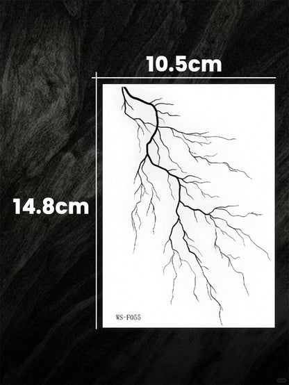 1pc Waterproof Temporary Tattoo Sticker, Long-Lasting 3-5 Days, Easy To Apply And Remove Body Art Tattoo Sticker, Minimalist Fine Line Black Branch Lightning Temporary Tattoo Sticker, Hand-Drawn Vein