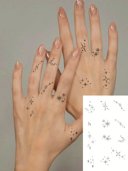 1pc Waterproof, Sweat-Resistant & Washable Temporary Tattoo Sticker With Sparkling Star, Crescent Moon & Glittering Finger Patterns, Fashionable & Suitable For Fashionable People For Daily Use
