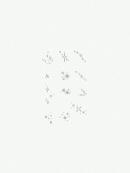 1pc Waterproof, Sweat-Resistant & Washable Temporary Tattoo Sticker With Sparkling Star, Crescent Moon & Glittering Finger Patterns, Fashionable & Suitable For Fashionable People For Daily Use