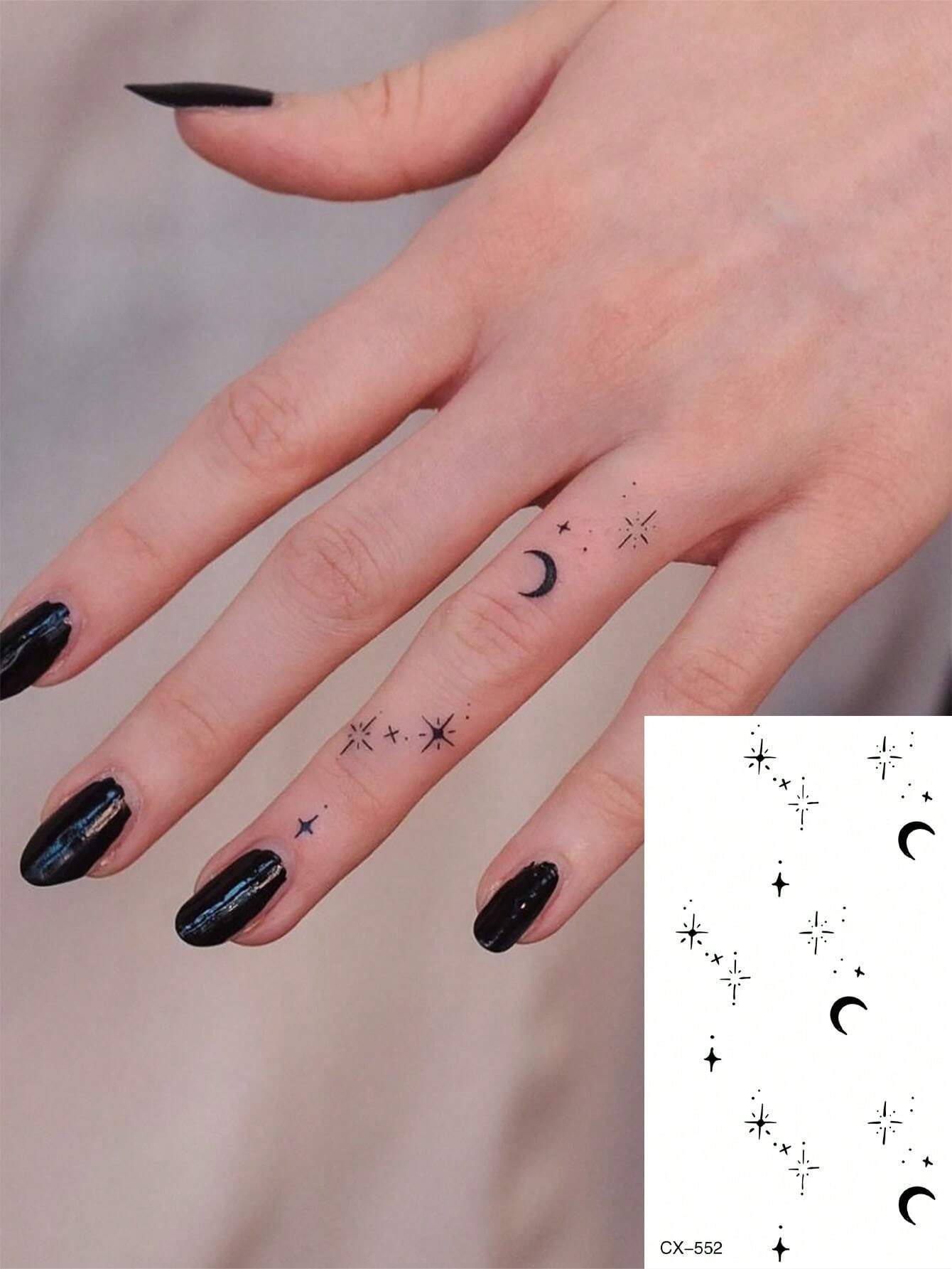 1pc Waterproof, Sweat-Resistant & Washable Temporary Tattoo Sticker With Sparkling Star, Crescent Moon & Glittering Finger Patterns, Fashionable & Suitable For Fashionable People For Daily Use