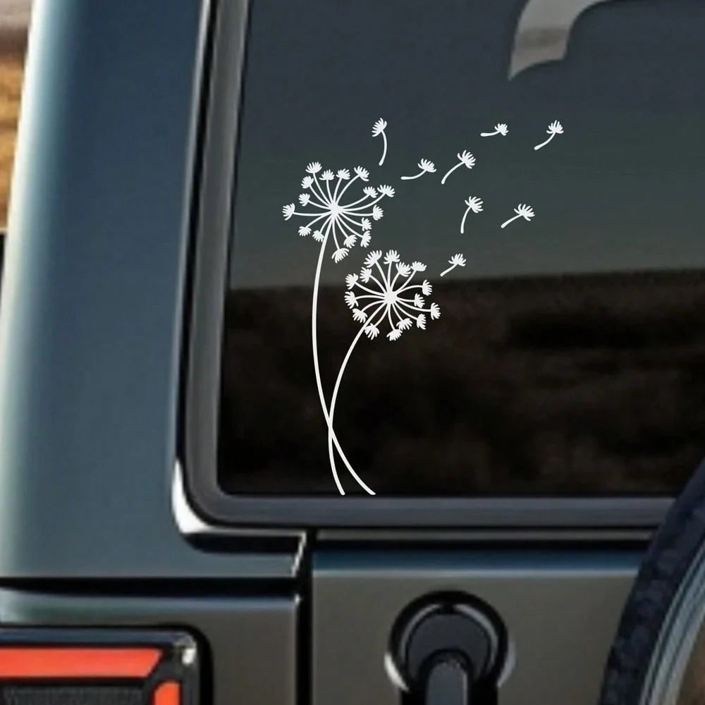 1pc Wild Flower Car Sticker, Dandelion Seed Blowing Sticker Suitable For Car Truck Window Bumper, Cute Car Exterior Decor Accessory