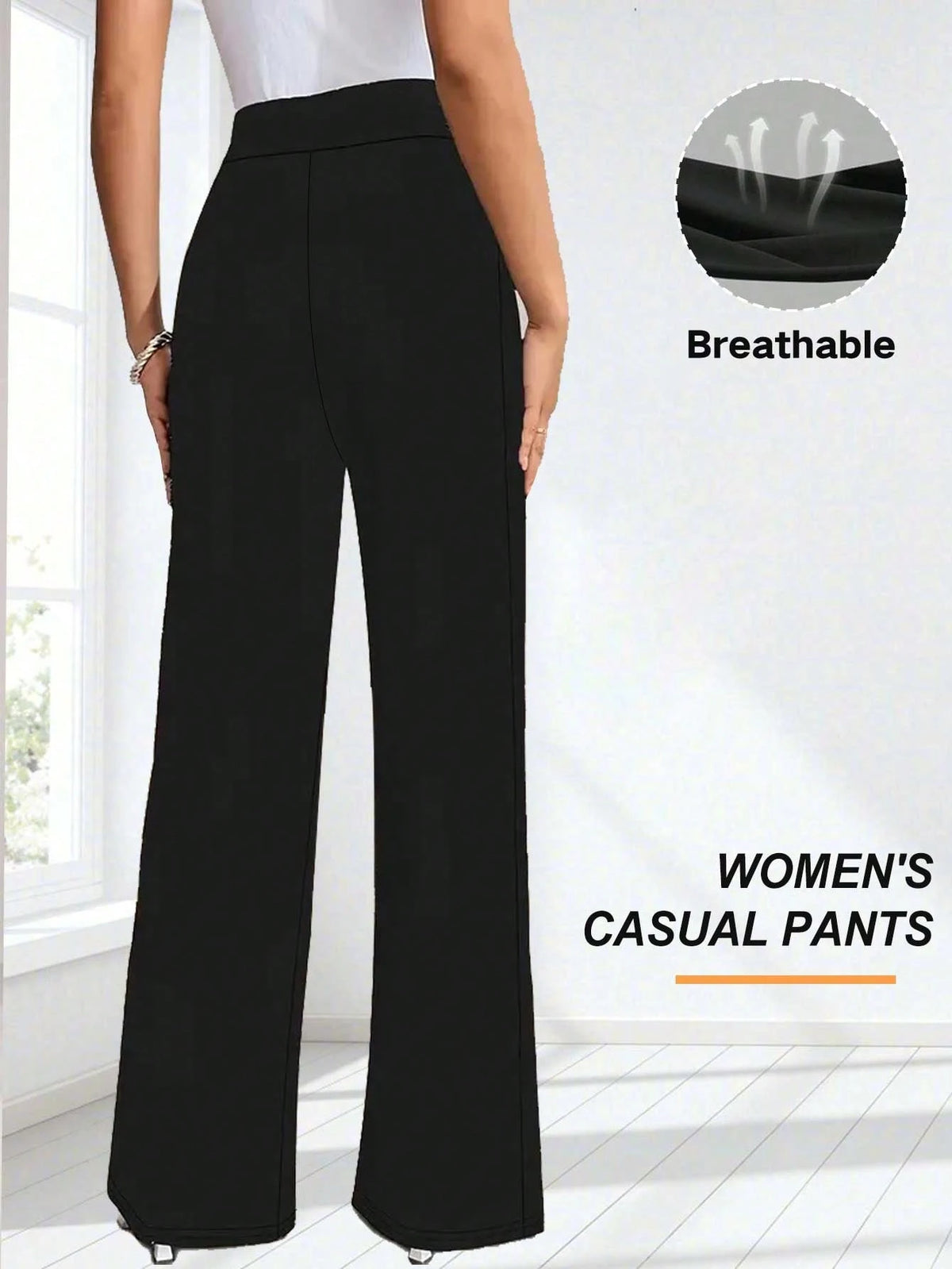 1pc Women's High Waist Elastic Loose Straight Leg Pants, Casual Sports Yoga Leggings, Daily Slim Fit Fitness Pants, Suitable For All Seasons Black