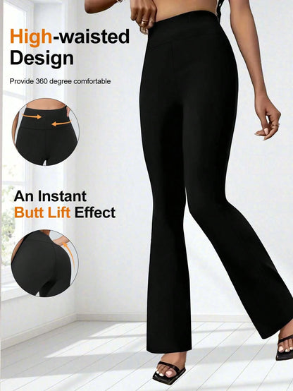 1pc Women's High Waist Elastic Loose Straight Leg Pants, Casual Sports Yoga Leggings, Daily Slim Fit Fitness Pants, Suitable For All Seasons Black