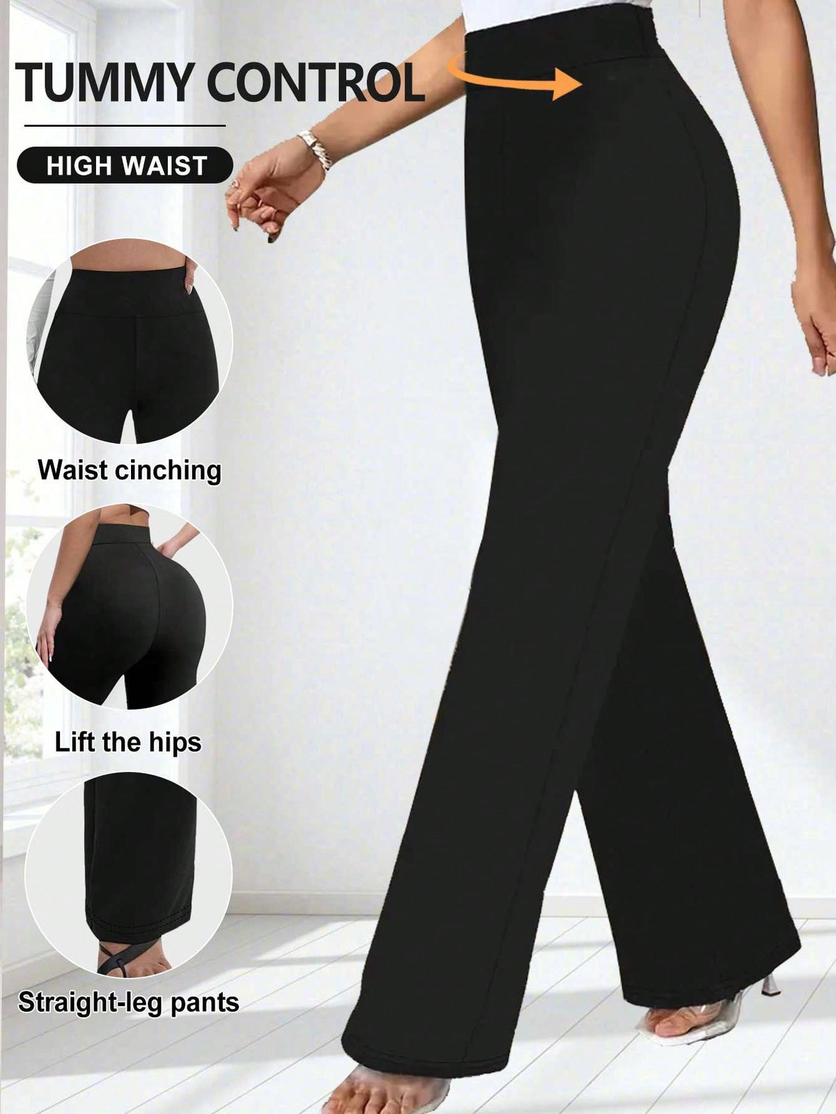 1pc Women's High Waist Elastic Loose Straight Leg Pants, Casual Sports Yoga Leggings, Daily Slim Fit Fitness Pants, Suitable For All Seasons Black