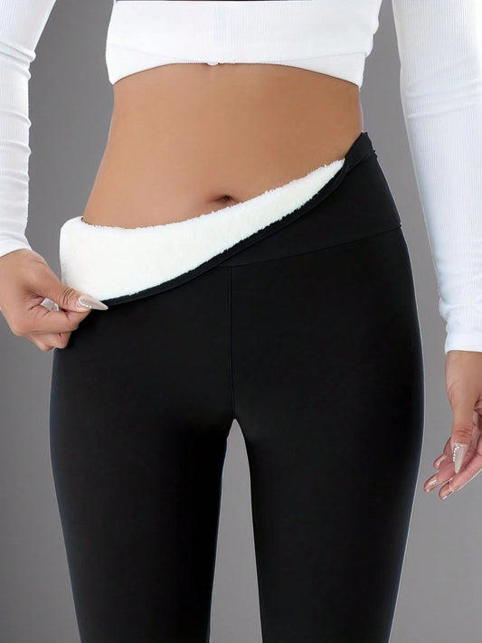 1pc Women's High Waist Warm Pants, Thermal Lined Thick Casual Leggings, Autumn/Winter