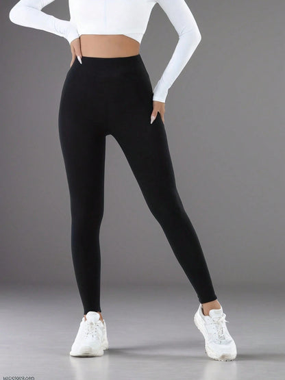 1pc Women's High Waist Warm Pants, Thermal Lined Thick Casual Leggings, Autumn/Winter