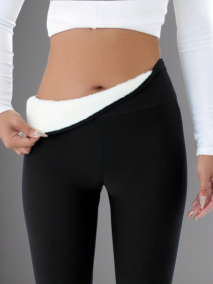 1pc Women's High Waist Warm Pants, Thermal Lined Thick Casual Leggings, Autumn/Winter