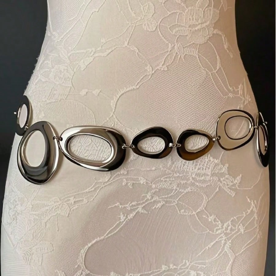 1pc Women's Waist Chain, Bohemian Style Gothic Metal Gold Chain Belt, Hippie Waist Belt, Exaggerated Style Women's Waist Belt Chain, Rebellious Oversized Belt, Y2K Women's Accessory, Rivet Belt, Weste