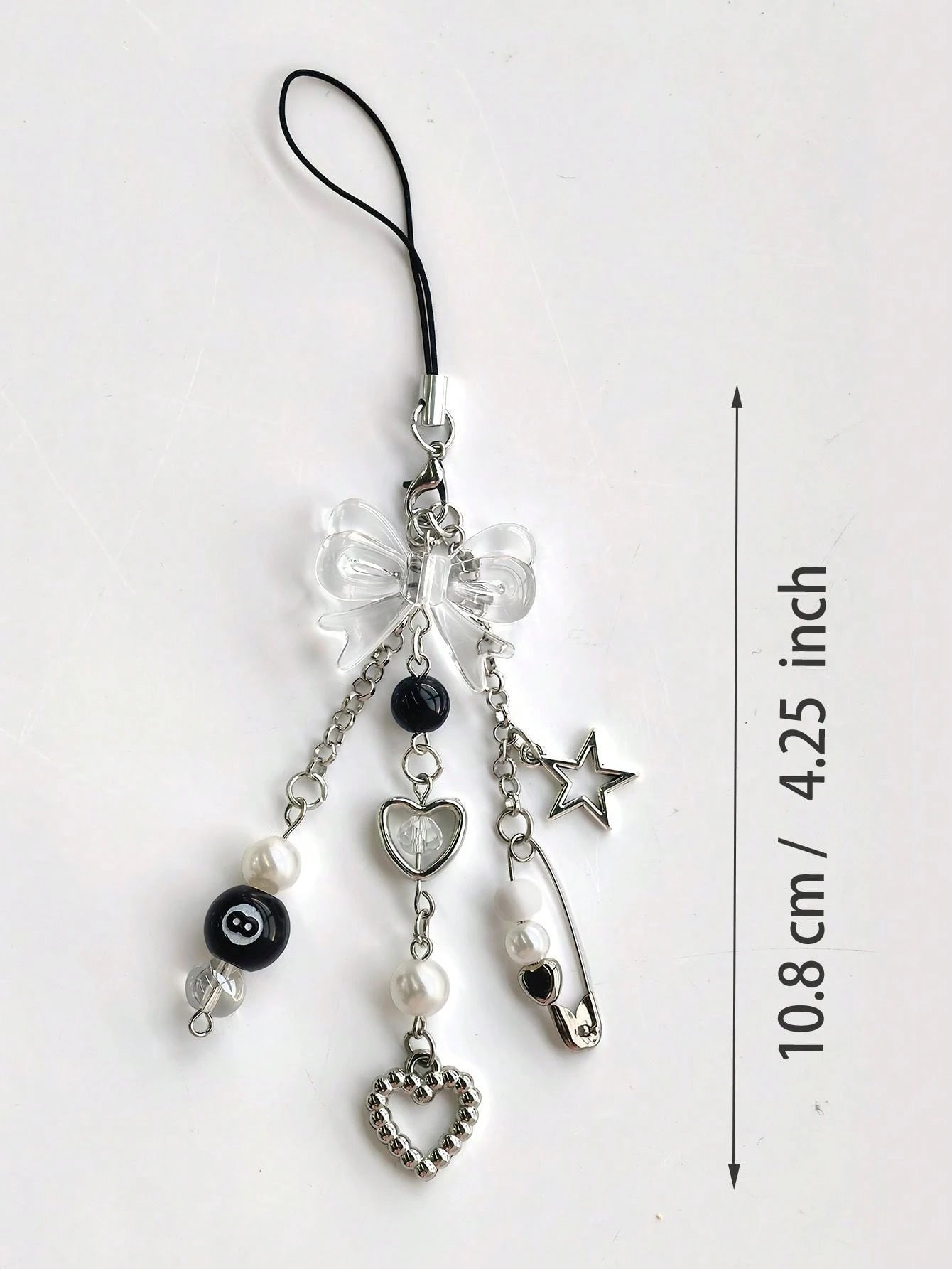 1pc Y2K Style Black & White DIY Phone Lanyard, Black 8 Ball & Bow Decor Phone Charm, Earphone, Camera Pendant Compatible With Android And Most Smartphone,Gifts For Mother, Family, Friends, Birthday, H