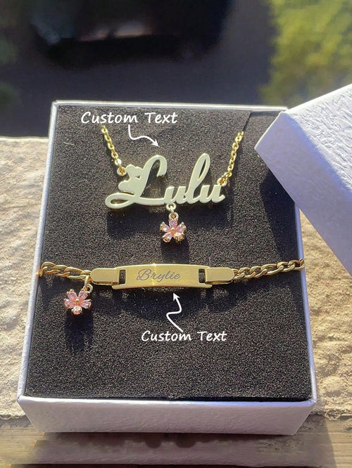 1pc Zirconia Flower Custom Name Jewelry Set, Cute 2000s Fall Casual Style, Unique Personalized Gift For, Suitable Daily Wear,Homecoming Season