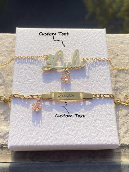 1pc Zirconia Flower Custom Name Jewelry Set, Cute 2000s Fall Casual Style, Unique Personalized Gift For, Suitable Daily Wear,Homecoming Season