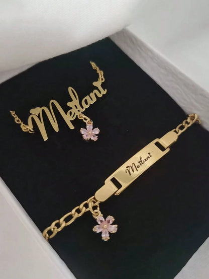 1pc Zirconia Flower Custom Name Jewelry Set, Cute 2000s Fall Casual Style, Unique Personalized Gift For, Suitable Daily Wear,Homecoming Season