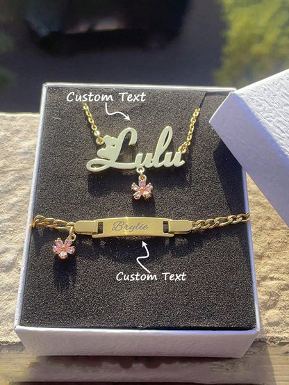 1pc Zirconia Flower Custom Name Jewelry Set, Cute 2000s Fall Casual Style, Unique Personalized Gift For, Suitable Daily Wear,Homecoming Season