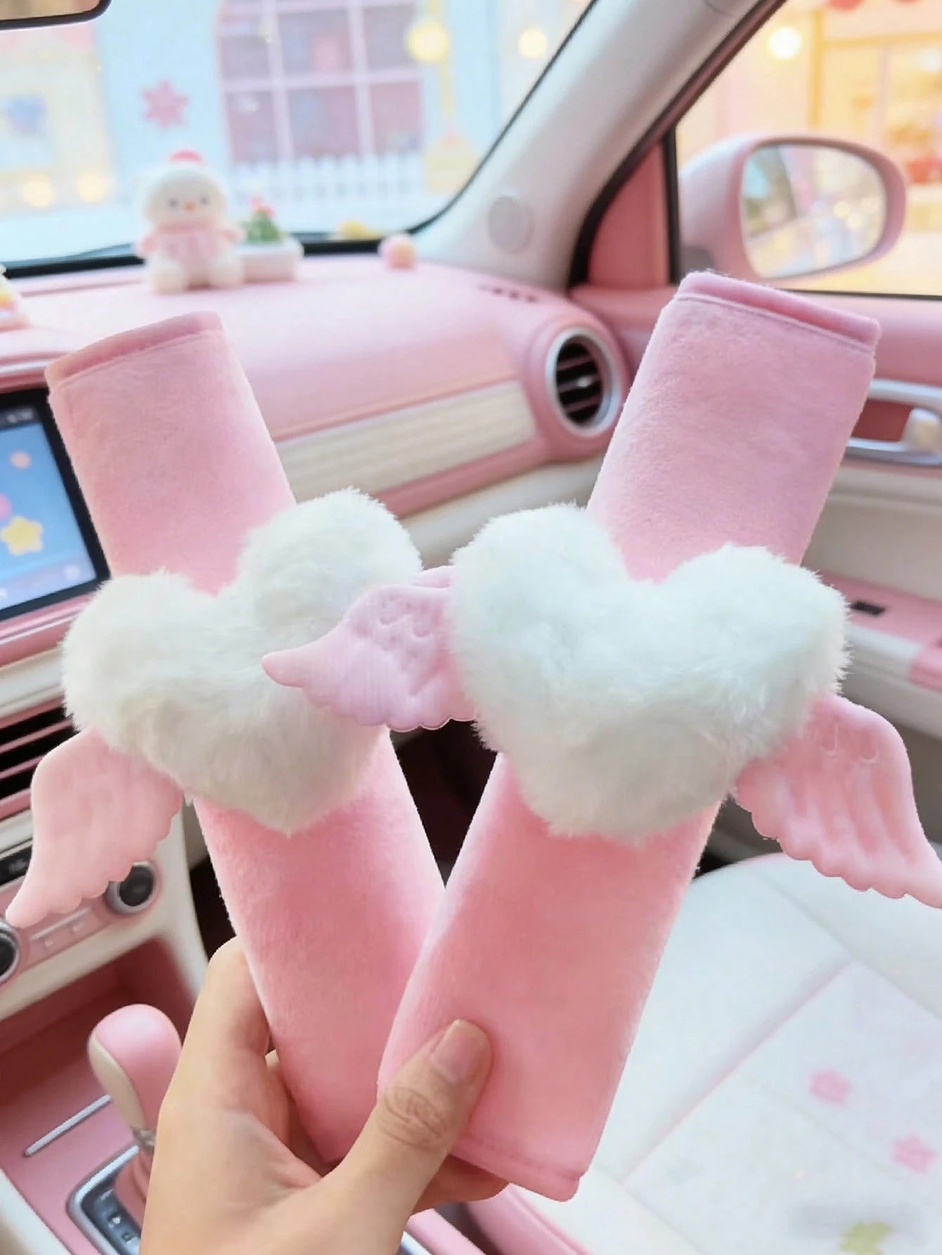 1pcs2pcs Car Seat Belt Shoulder Protection Cover With Wings Love Shoulder Protection Cover Soft And Comfortable Suitable For Valentine's Day Gift To Girlfriend