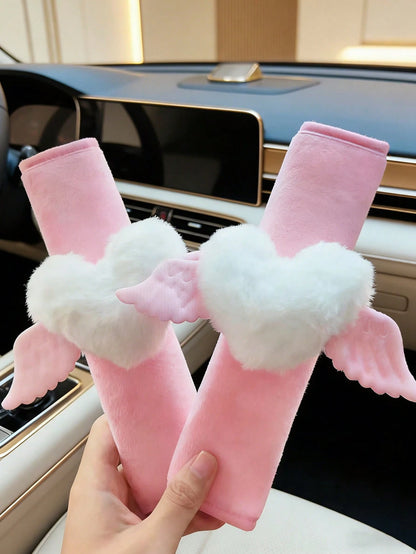 1pcs2pcs Car Seat Belt Shoulder Protection Cover With Wings Love Shoulder Protection Cover Soft And Comfortable Suitable For Valentine's Day Gift To Girlfriend