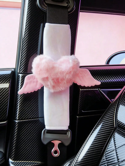 1pcs2pcs Car Seat Belt Shoulder Protection Cover With Wings Love Shoulder Protection Cover Soft And Comfortable Suitable For Valentine's Day Gift To Girlfriend