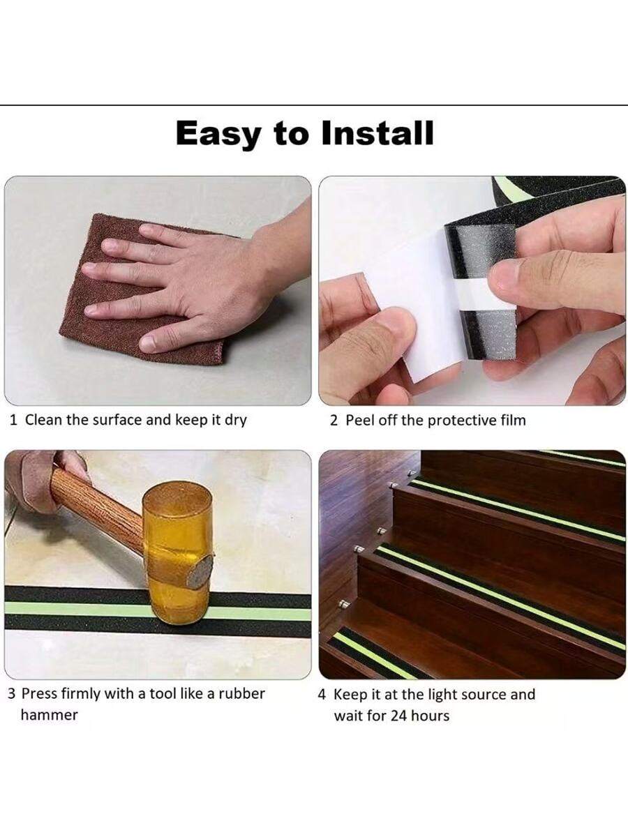 1roll 1/3/5m Length PET Luminous Anti-Slip Tape, Self-Luminous Stair Tread Anti-Slip Tape, Glow-In-The-Dark Warning Tape For Home Decor And Outdoor Garden Anti-Slip Decoration