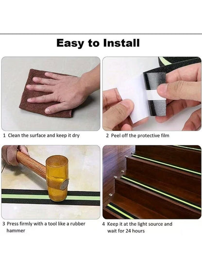 1roll 1/3/5m Length PET Luminous Anti-Slip Tape, Self-Luminous Stair Tread Anti-Slip Tape, Glow-In-The-Dark Warning Tape For Home Decor And Outdoor Garden Anti-Slip Decoration