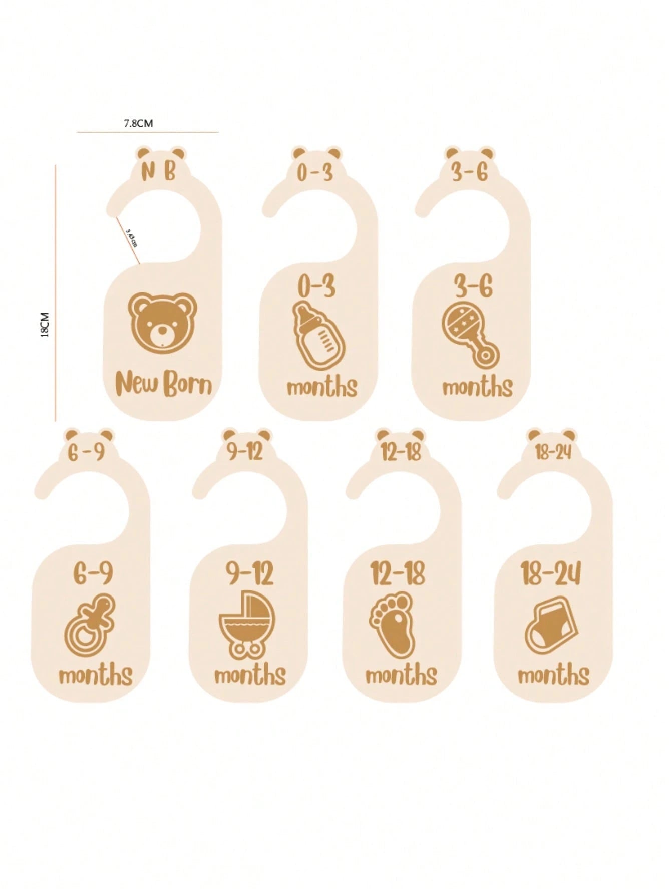 1Set/7pcsBeautiful Wooden Baby Closet Dividers- Cute Bear Design For Newborn To 24 Months Size Clothes- Adorable Nursery Decor Hanger Dividers Easily Organize Your Little Baby Girls Or Boys Room
