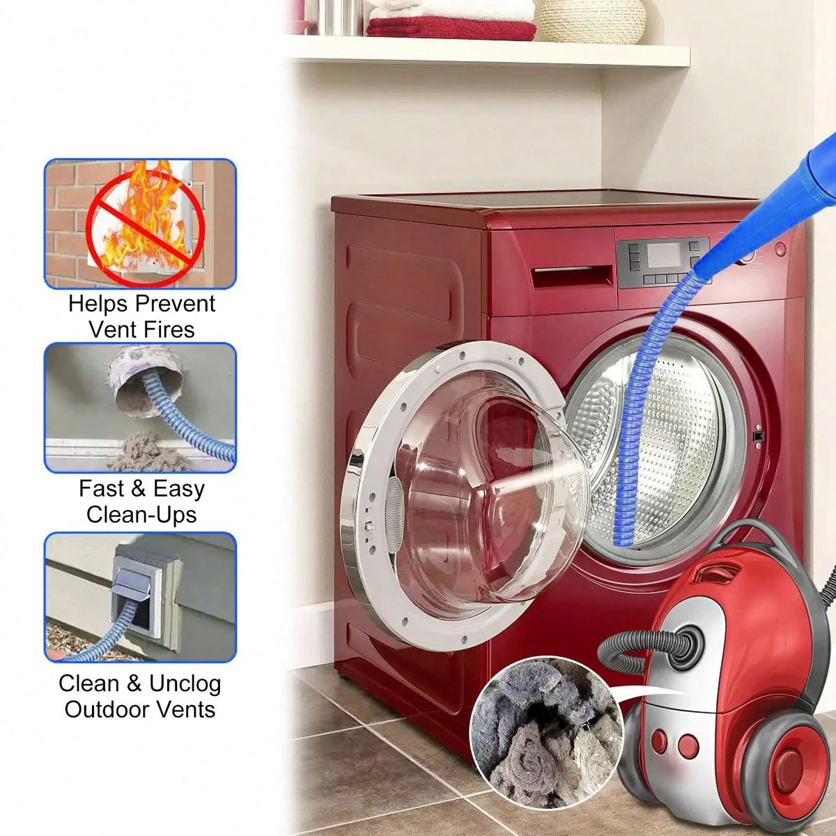 1set Dryer Vent Cleaner Kit, Efficient Deep Cleaning, Removes Lint With Power Washer And Vacuum Hose Attachment