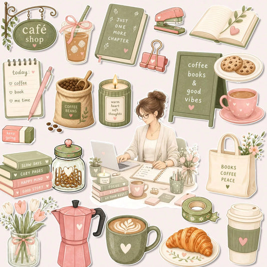 1set Vintage Watercolor Cottagecore Aesthetic Journal Stickers,Soft Pastel Sage Green Pink Coffee Book Lovers Decorative,For Planner Notebook Laptop Water Bottle DIY Craft, Ideal Stationery Gift For B
