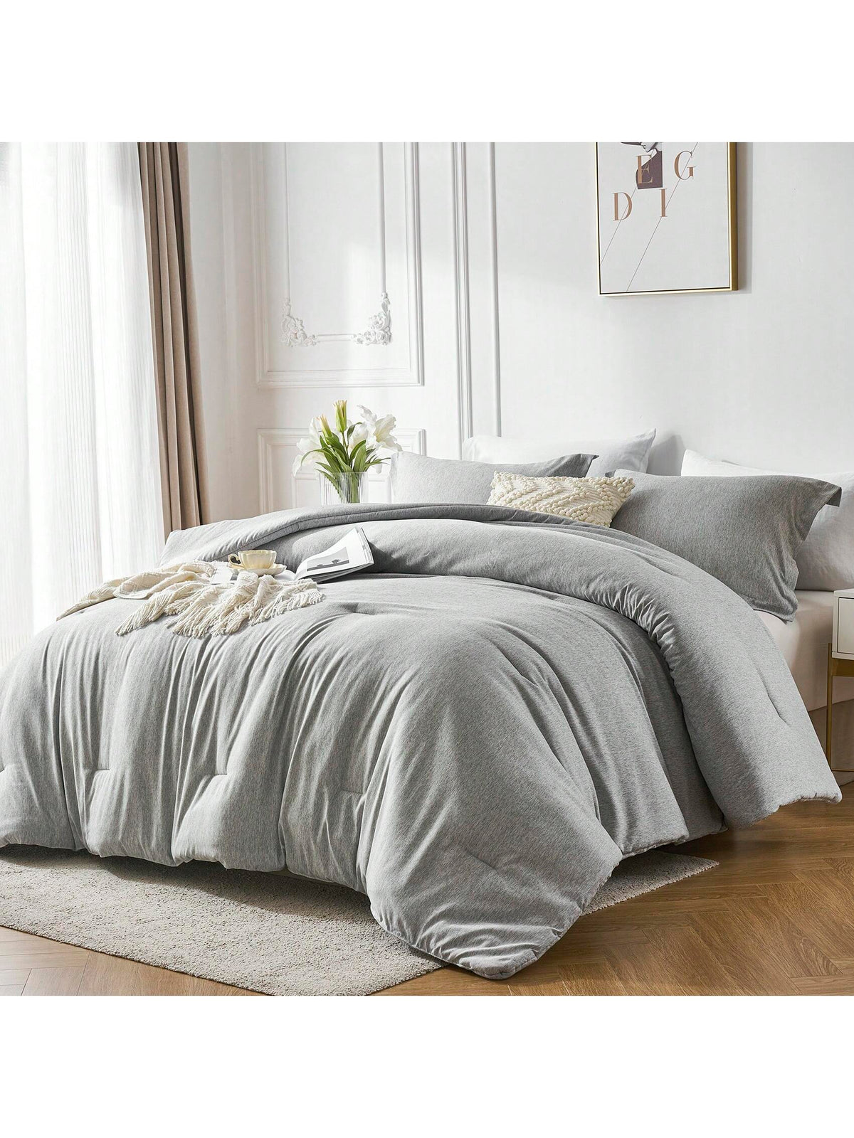 2/3-Piece Soft Luxury Bed Comforter Set Queen, Boho Cationic Dyeing Breathable Fluffy Bed Sets With 1 Comforter And 1 Or 2 Pillow Shams For All Season, Bedding Set, Room Decor, Bedroom Decor, Ideal