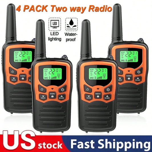 2/4 Pack Walkie Talkies With 22 FRS Channels Walkie Talkies For Adults With LED Flashlight VOX Scan LCD Display, Long Range Family Radios For Hiking Camping Trip (Orange)
