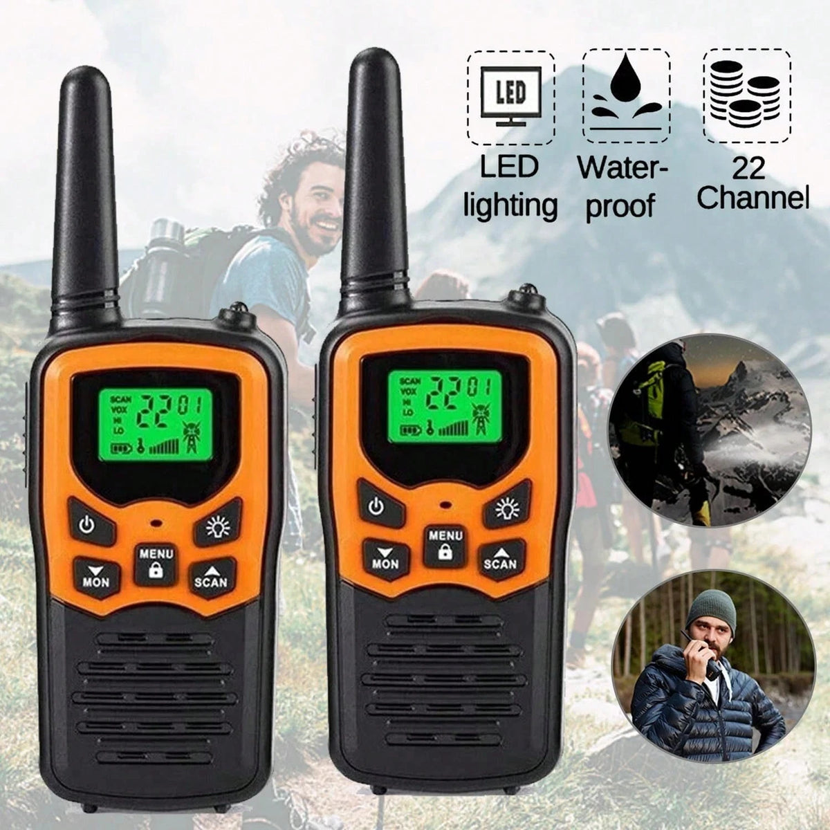 2/4 Pack Walkie Talkies With 22 FRS Channels Walkie Talkies For Adults With LED Flashlight VOX Scan LCD Display, Long Range Family Radios For Hiking Camping Trip (Orange)