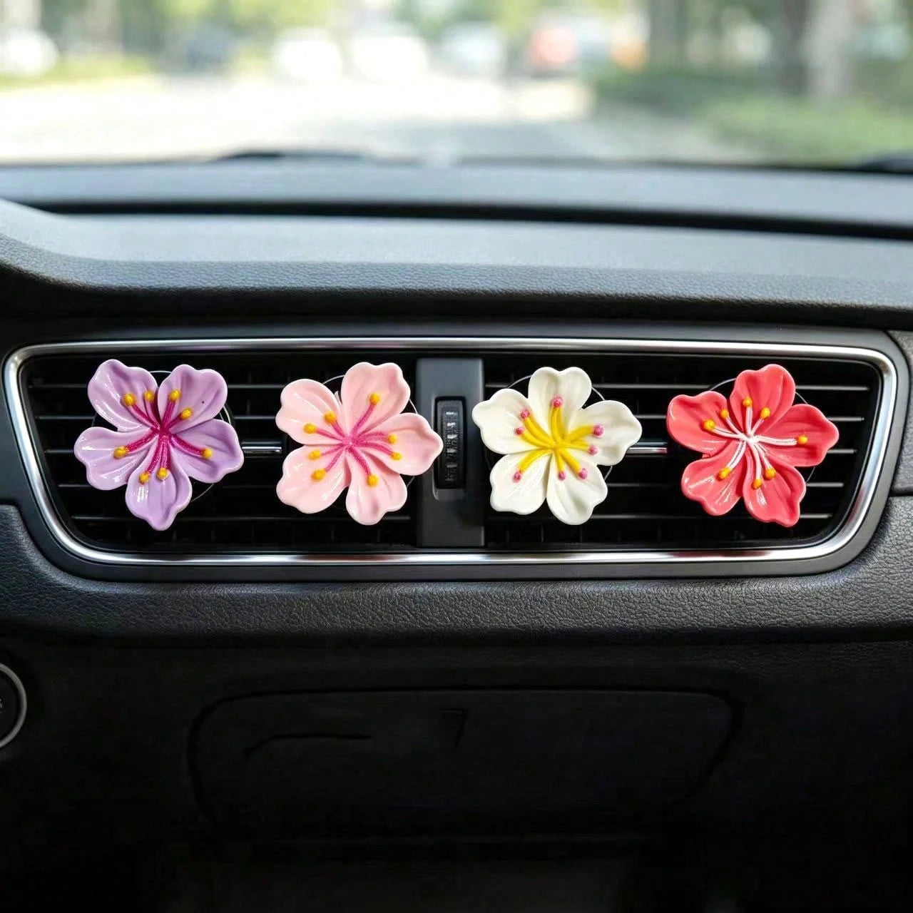 2/4pcs Cute Cherry Blossom Car Air Vent Fragrance Clip Fresh Flower Car Air Conditioner Vent Decor Ornament Car Interior Fragrance Accessory (Includes PE Solid Fragrance Pad)