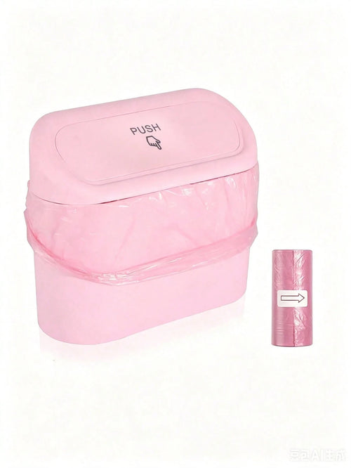 2/7pcs Car Trash Can Side Door Hanging With Lid Storage Bin + Trash Bag Set, Cute And Practical Car Trash Can And Trash Bag