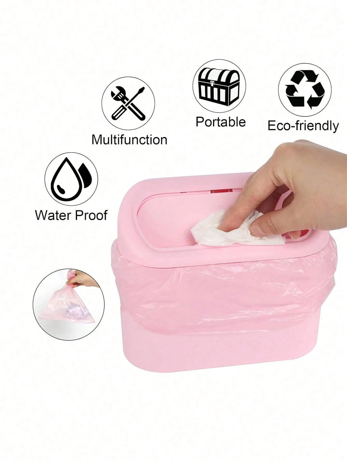 2/7pcs Car Trash Can Side Door Hanging With Lid Storage Bin + Trash Bag Set, Cute And Practical Car Trash Can And Trash Bag