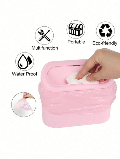 2/7pcs Car Trash Can Side Door Hanging With Lid Storage Bin + Trash Bag Set, Cute And Practical Car Trash Can And Trash Bag