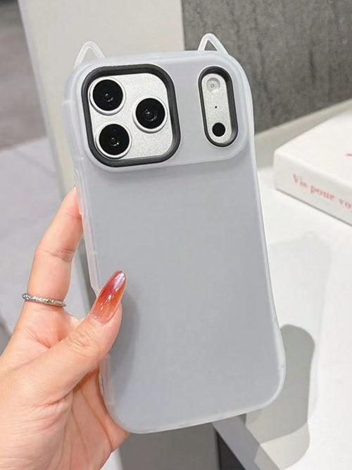 2-In-1 Cat Ear Jelly Texture Phone Case Compatible With Iphone 17 Pro Max, 15/16 New 15 Plus, Minimalist Solid Color Compatible With Iphone 14 Pro, Cute Couple/BFF Gift Compatible With Iphone 13, Soft