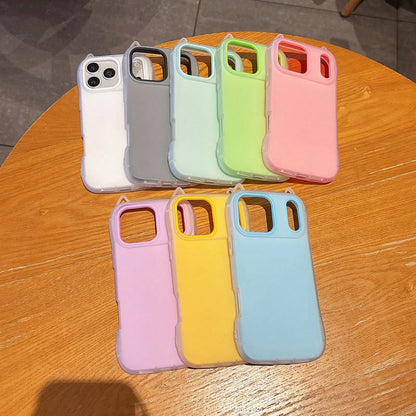 2-In-1 Cat Ear Jelly Texture Phone Case Compatible With Iphone 17 Pro Max, 15/16 New 15 Plus, Minimalist Solid Color Compatible With Iphone 14 Pro, Cute Couple/BFF Gift Compatible With Iphone 13, Soft