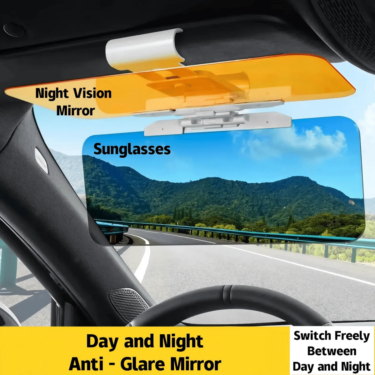 2-In-1 Day & Night Universal Car Sun Visor, Anti-Glare, UV Protection, Dual-Use, Reduces Glare & Brightness, ABS Material, Universal Fit, Suitable For Most Car Models